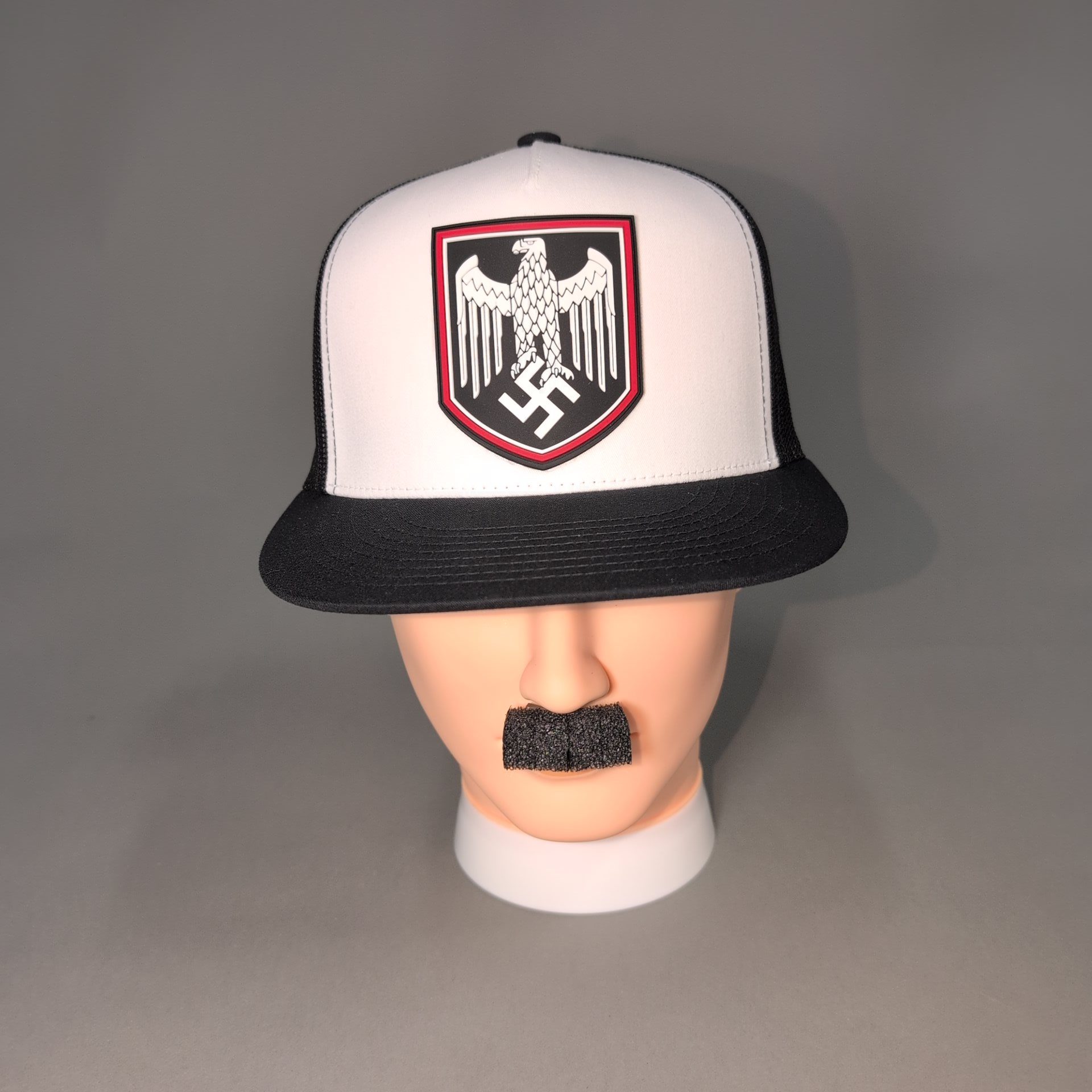 German War Eagle • PVC Patch • White / Black Flat Bill Trucker Cap
