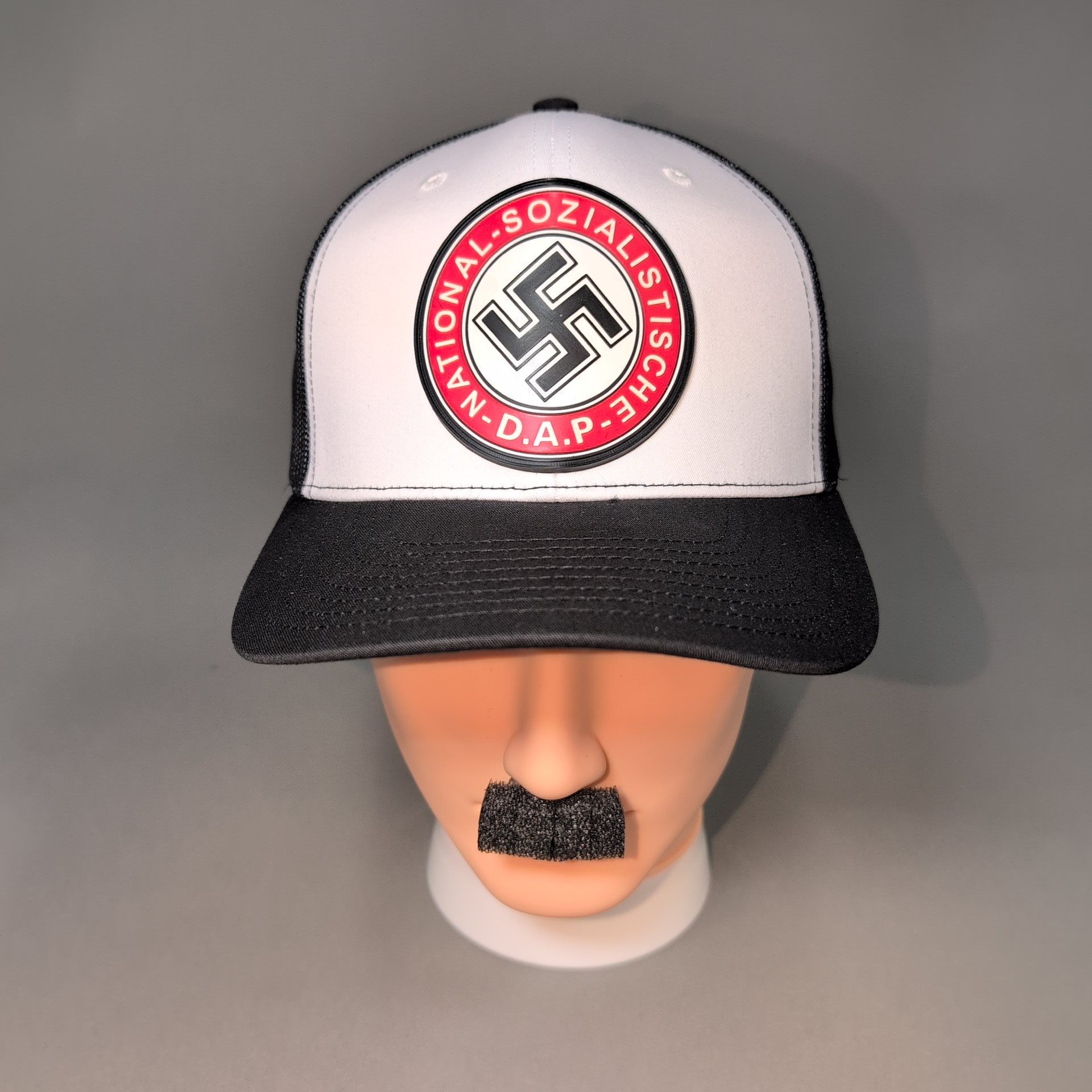 NSDAP Logo • PVC Patch • White / Black Curved Bill Trucker Cap
