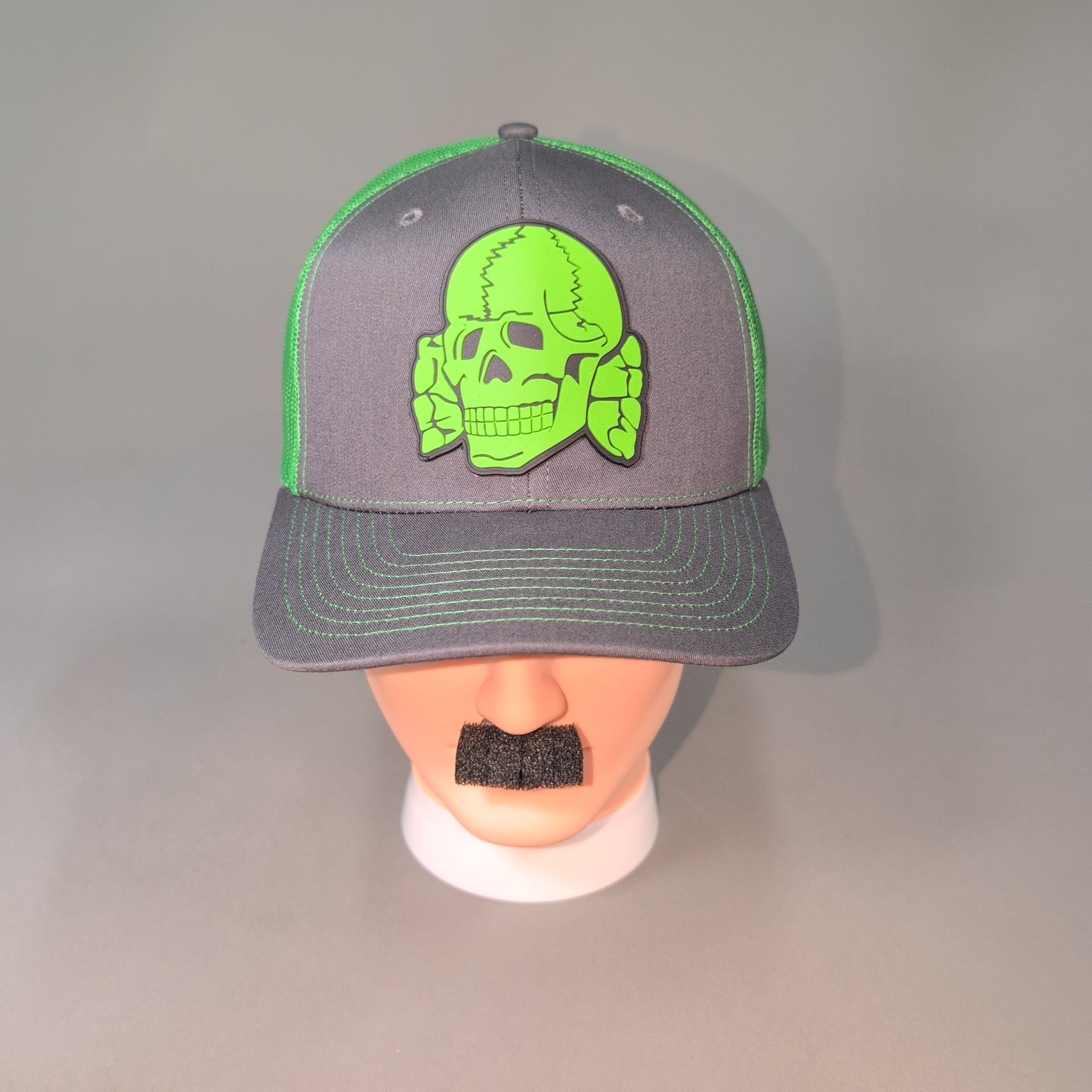 Neon Green Totenkopf • PVC Patch • Gray / Neon Green Curved Bill Trucker Cap