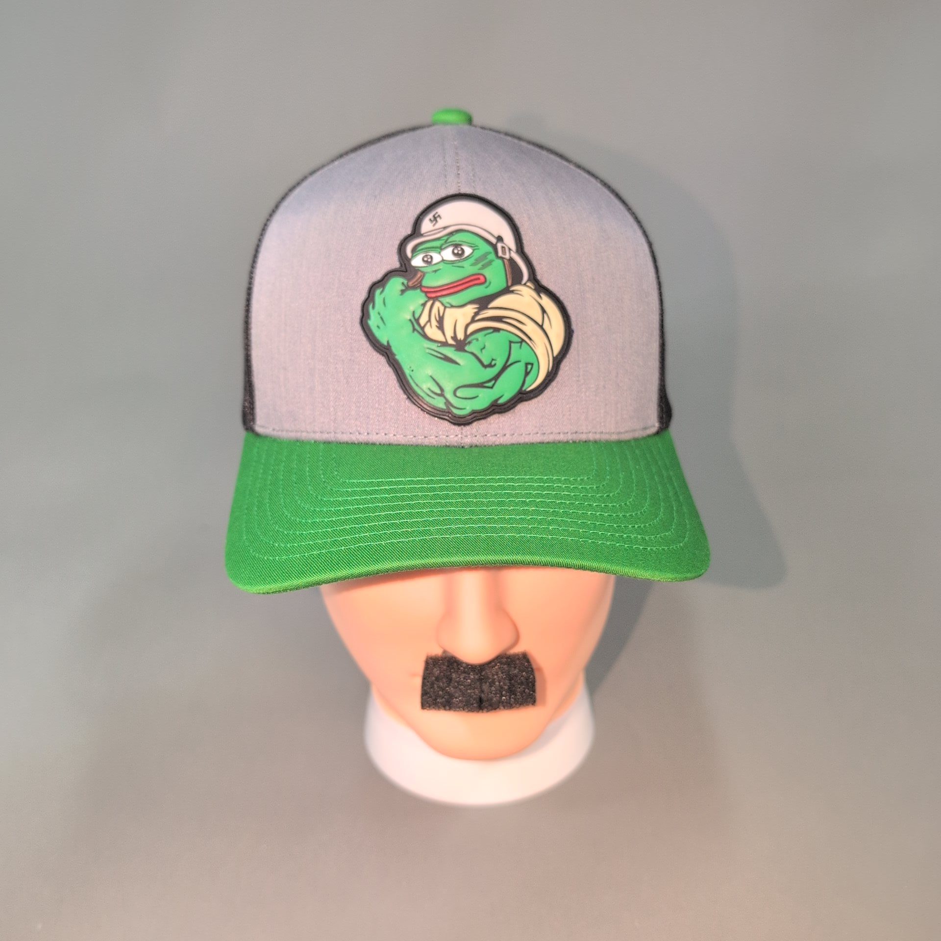 Nat Soc Pepe • PVC Patch • Gray / Green / Black Curved Bill Trucker Cap