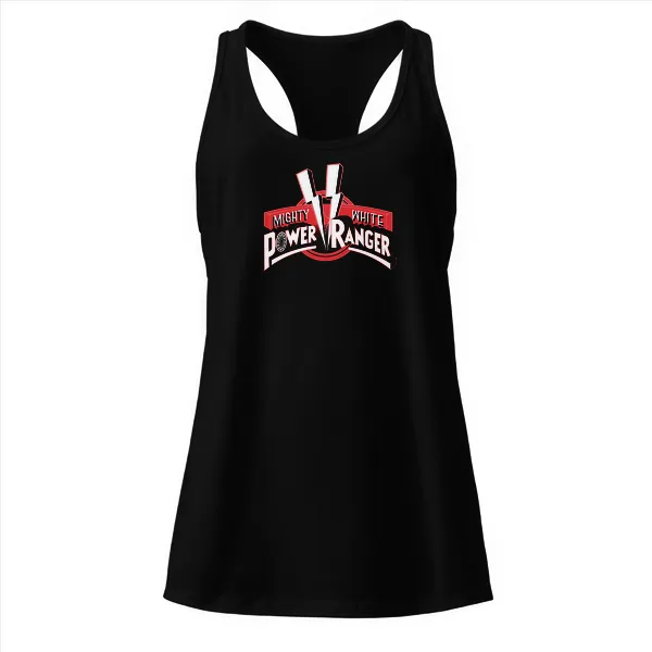 Mighty White Power Ranger - Black Sun - Ladies • Razorback Tank • Premium