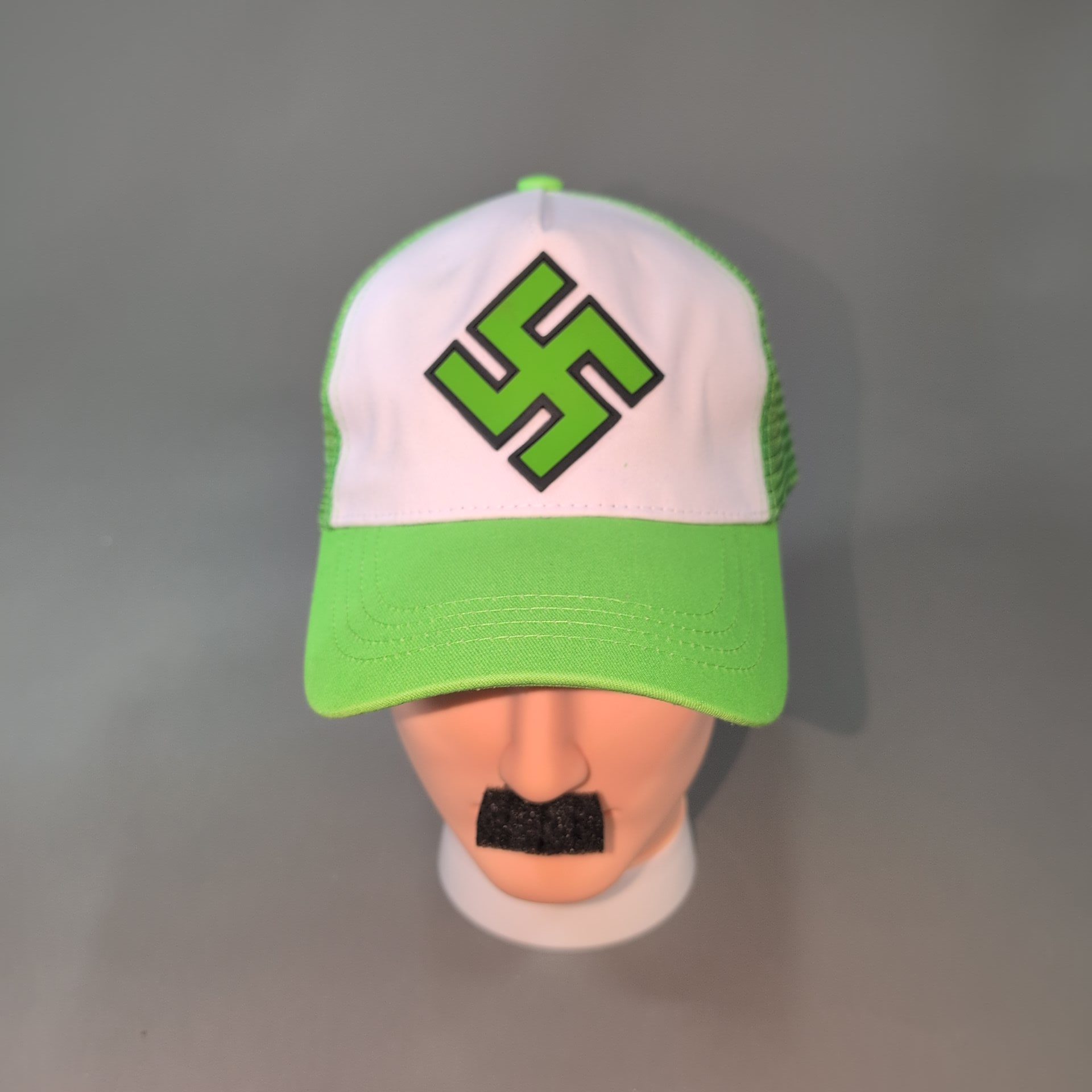 Green Swastika • PVC Patch • White / Green Curved Bill